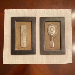 Vintage Decorative Hair Comb & Hand Mirror Wall Plaques