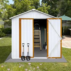 6 Ft. X 4 Ft. White / Yellow Outdoor Metal Garden Shed / Tool Storage [NEW IN BOX] **Retails for $408 ^Assembly Required^ 