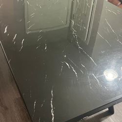 For Sale: Modern Black Marble Dining Table + 3 Stylish Chairs – Great Condition!