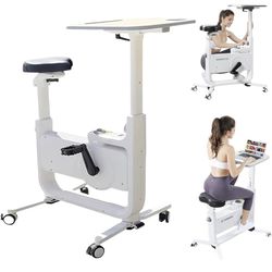 All-in-one Exercise Bike, Foldable Under Desk Bike,300LBS Heavy Duty for Work From Home Spin Bike with Adjustable Resistance/LCD Display/Seat/Desktop,