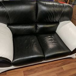 Black And White Italian Leather Loveseat And Sofa