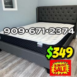 Full Gray Wingback Button Tufted Bed w. Orthopedic Mattress Included 