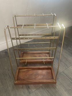 ✨Gold & Wood Jewelry Display Stand – Earrings & Necklaces✨