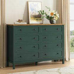 CARPETNAL Green Dresser for Bedroom, 55" Wide 8 Drawer Dresser with Metal Handles and Deep Drawers,