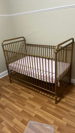 Namesake Abigail Vintage Gold Iron 3-in-1 Convertible Baby Crib And Newton Mattress