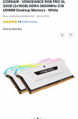 Corsair Vengeance RGB Pro SL 32GB (2x16GB) DDR4 3600MHz Gaming RAM – White