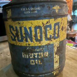 Original 50's Factory 5 Gallon Sunoco Gas Can With Caps