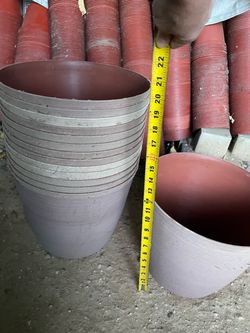 Light Peach color 11”H x 13”W Thick resin pot see pics for dimensions, $11ea or all 30 for  for $150; 95820
