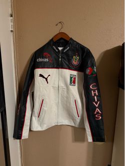 Vintage Chivas de Guadalajara white and black leather jacket