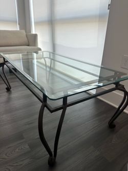 Glass Coffee Table with Metal Base – Modern Table