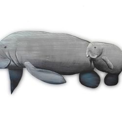 Manatee hand painted palm frond art