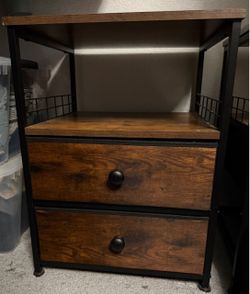 Industrial Nightstand with 2 Drawers and Shelf