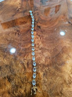 Vintage 925 Sterling Silver Gold Vermeil Oval Swiss Blue Topaz Tennis Bracelet