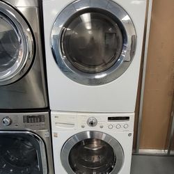 LG Front Load Washer And Stackable Gas Dryer Set With Steam And Stainless Steel Doors