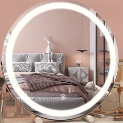 ROLOVE Vanity Makeup Mirror With Lights, 18 Inch LED Makeup Mirror, Lighted Vanity Mirror With Lights, 360°Rotation (White)