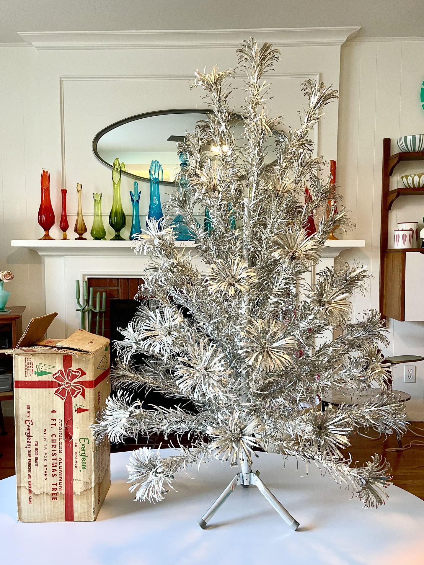 4 Foot Evergleam 58 Branch Pom Pom Aluminum Christmas Tree