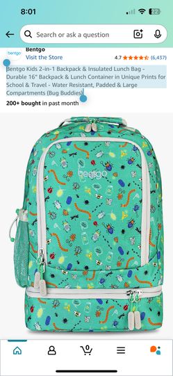 Bentgo Kids 2-in-1 Backpack & Insulated Lunch Bag - Durable 16” Backpack & Lunch Container in Unique Prints for School & Travel - Water Resistant, Pad