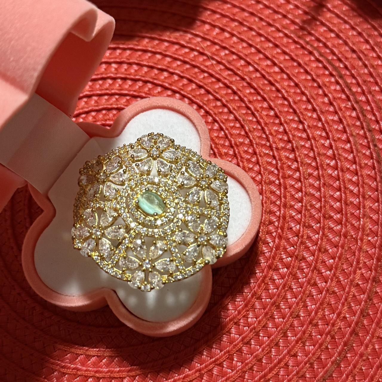 New | Indian Sea Green AD Adjustable Ring