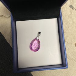 Pink Lab Sapphire Checkerboard Pear Pendant Silver 