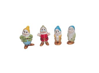 Snow White & The Seven Dwarves Figurines Musician Lot Of 4  Porcelain China Vtg