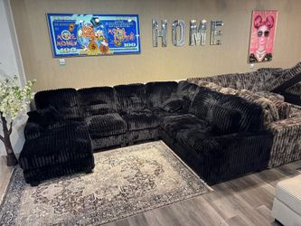 June Promotion Luxurious plush black sectional designed for comfort & style