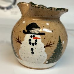 three rivers pottery  creamer  snowman design  1997  Coshocton Ohio 
