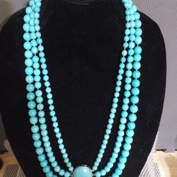 3 Strand Faux Turquoise small to large bead Necklace 