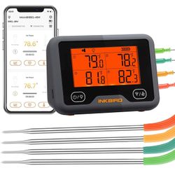 Bluetooth and WiFi Meat Thermometer IBBQ-4BW, Smart Wireless Grill Thermometer, 4 Color Probes | Mobile Notification, High/Low Timer, Rechargeable