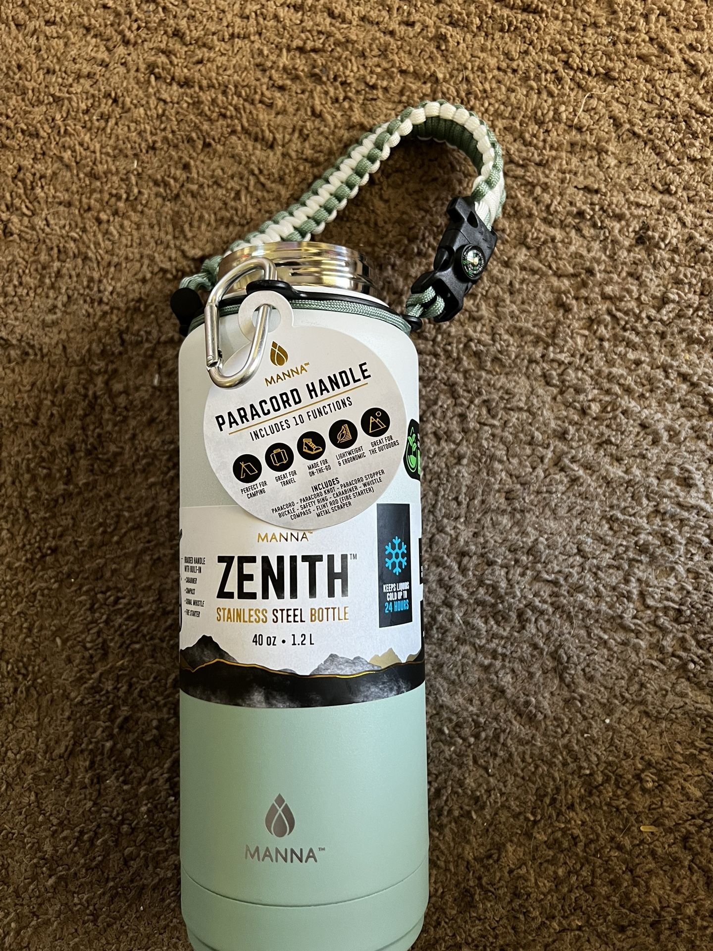 Manna Zenith 40 Ounce Stainless Steel Bottle With Paracord Handle