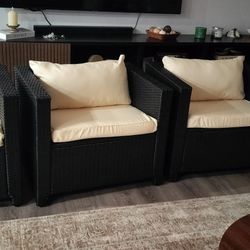 4 Rattan Chairs With Washable Cushions 