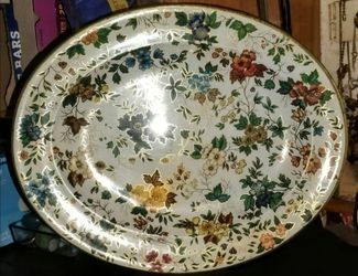 Vintage 1970 Daher Oval Floral Tin Serving Tray Made In England