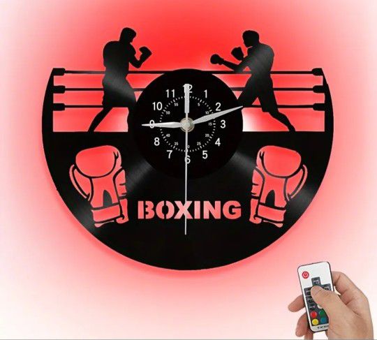 Boxing vinyl record color changing clock w/ remote control.  SHIPPING AVAILABLE 