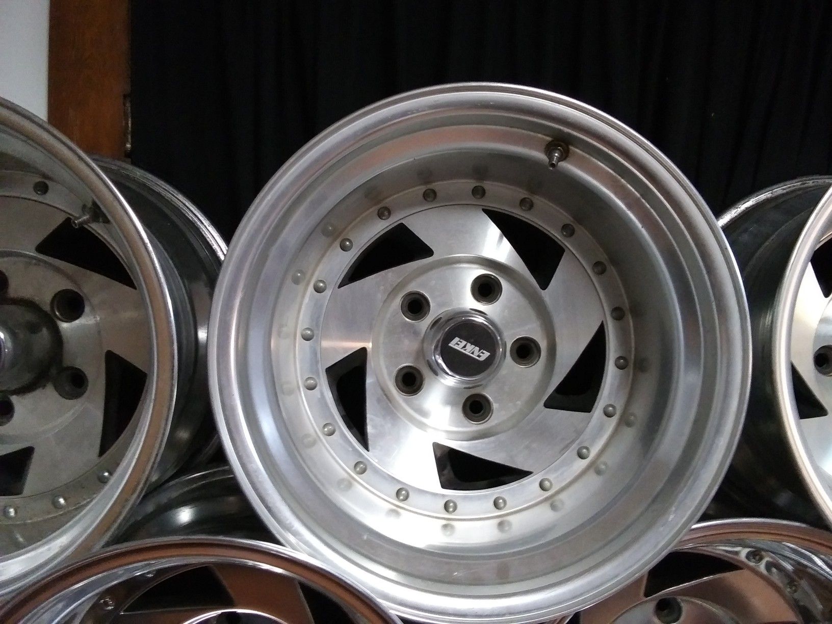 Vintage original Enkei deep dish wheels blades 5 lug rims 15x10