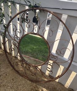 Round Decorative Wall Mirror with Scrollwork Frame