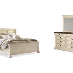 King/California King bed frame with dresser and mirror