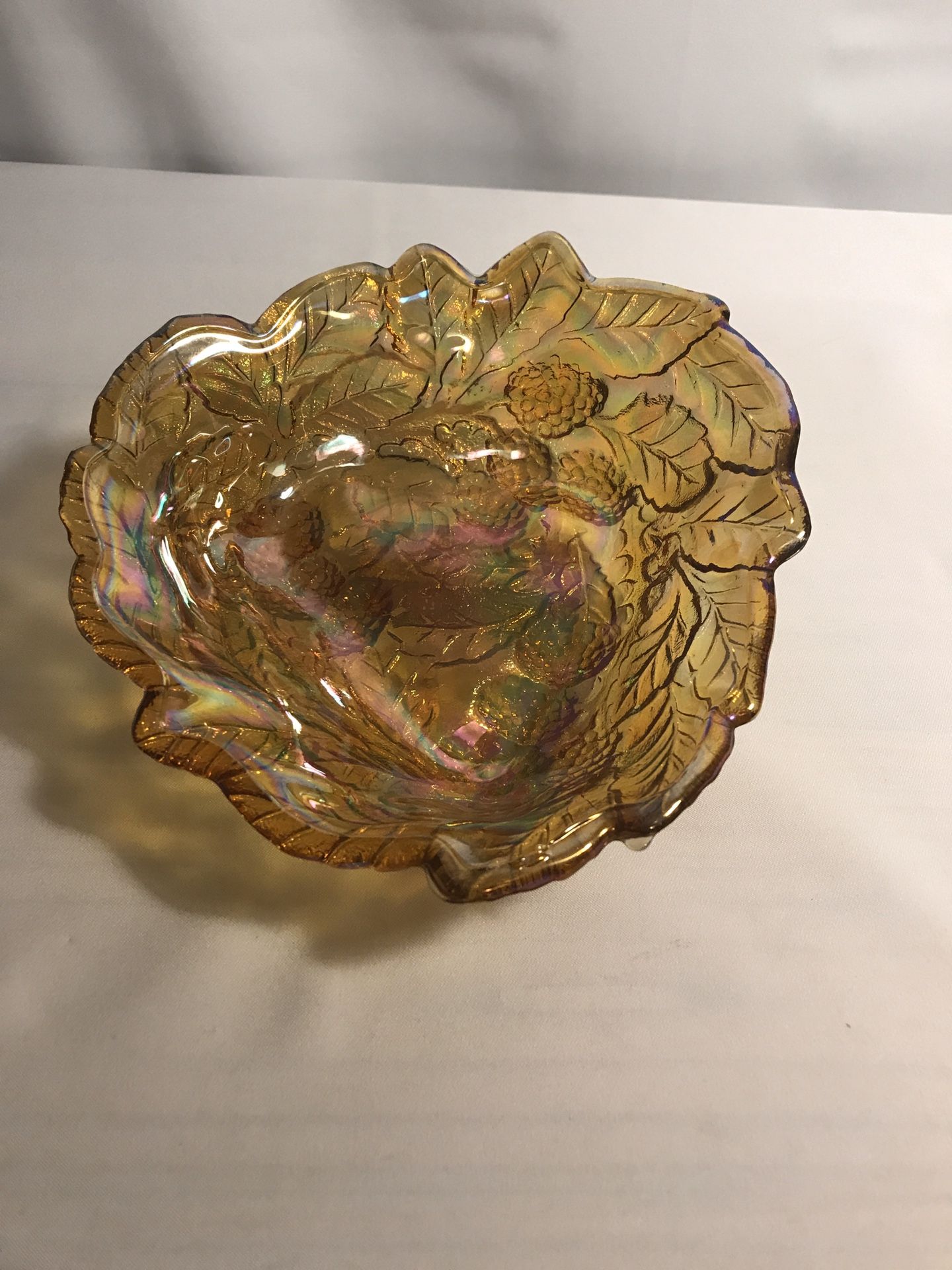 Vintage Amber Carnival Glass Dish