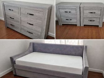 Gray Bedroom Set – Dresser, Nightstands & Daybed