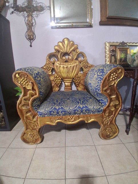 Arm Chair With Carved Wood Frame