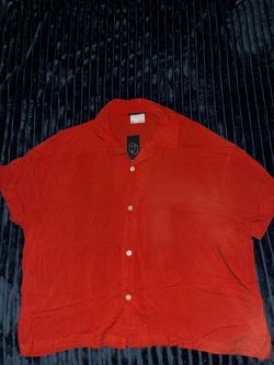 Orange Red Short Sleeve Button-Up Shirt