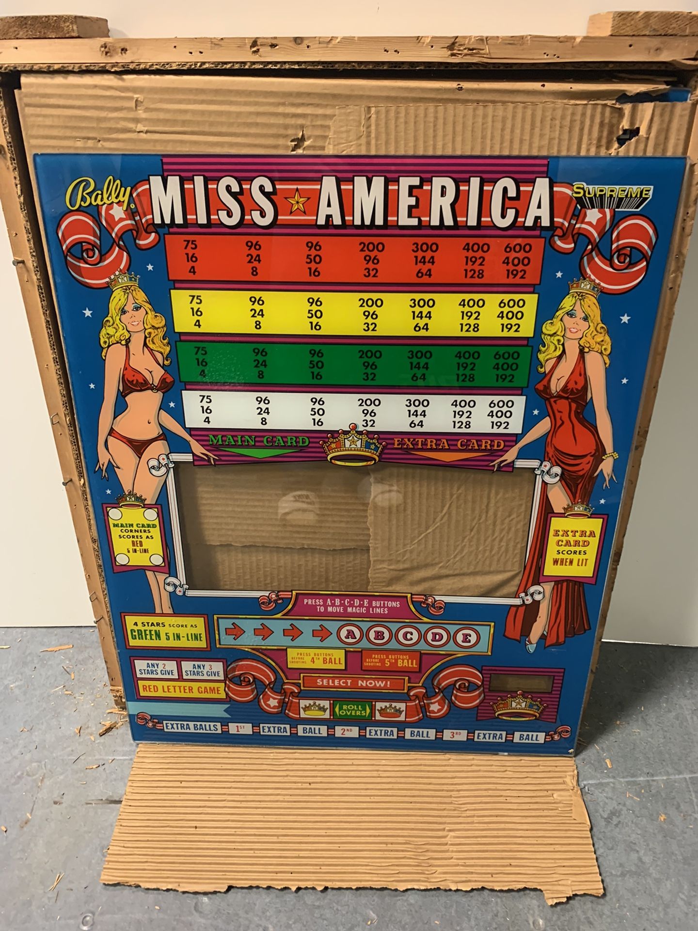 Bally MISS AMERICA SUPREME Bingo Backglass BRAND NEW ORIGINAL 1976! (more avail)
