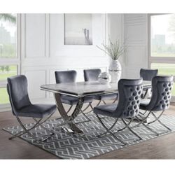 Stainless Steel / Faux Marble Dining Table Set 