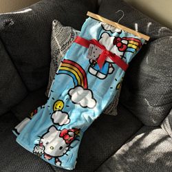 Hello Kitty 60x70” Cozy Blue Rainbow Sky Clouds Sun Ice Cream Throw Blanket NEW