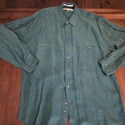 Royal Green Perry Ellis 100% Silk Size Large 