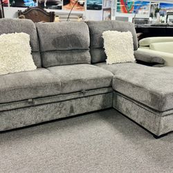 Stunning Grey Microfiber Sleeper Sectional Pulls Out To Queen Size Bed (Huge Saving)$899