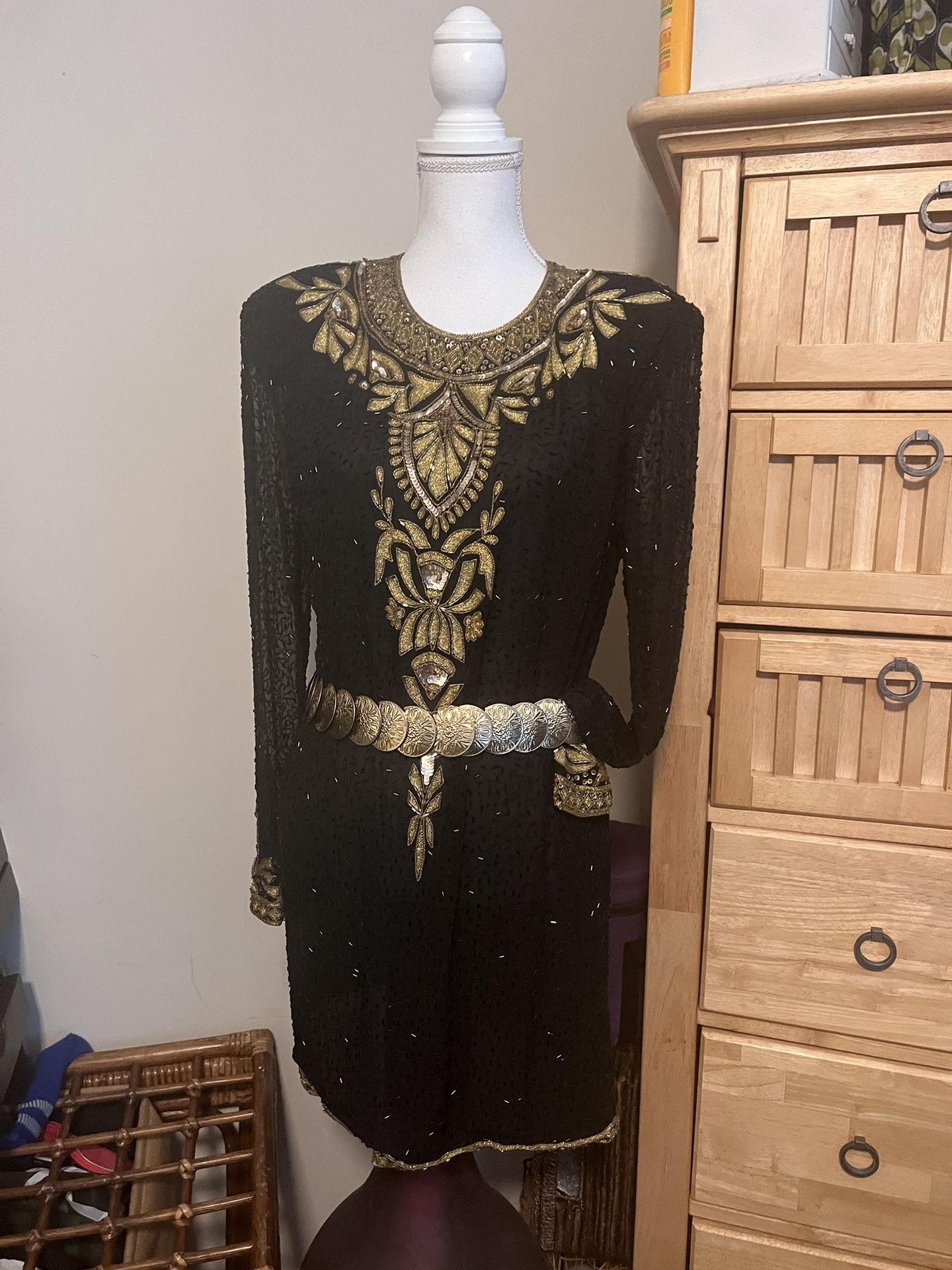 Vtg Judith Ann Silk & Sequin Blouse/Dress