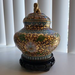 Antique Champleve Jar With 24k Overlay