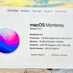 Apple MacBook Pro 15” 2016 TouchBar i7 16GB RAM 500GB SSD  Radeon Pro 460 4GB Graphics Fully Functional