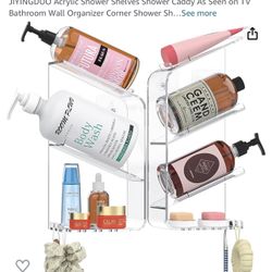 JIYINGDUO Acrylic Shower Shelves Shower Caddy As Seen on TV Bathroom Wall Organizer Corner Shower Shelf for Inside Sturdy Shower Storage Shampoo Holde