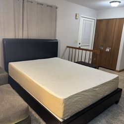 Queen Size Bed for Sale Dark Brown Faux Leather + Memory Foam Mattress