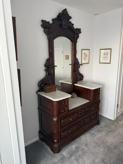 Antique Cabinet W/drawers & Mirror